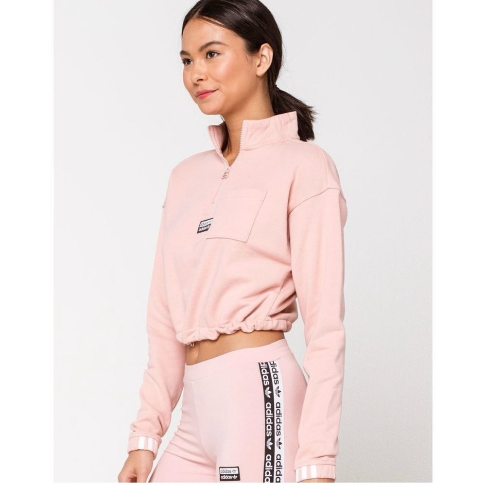 Adidas Light Pink Cropped Cinched Waist Quarter Zip-Up Jacket
